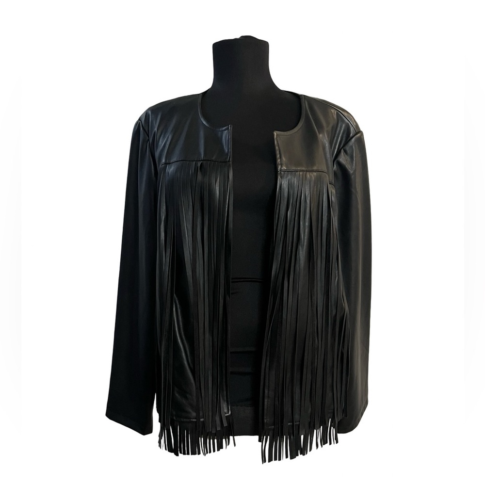 Chico's Black Leather Fringe Jacket Size 2, worn once!! - Picture 9 of 9